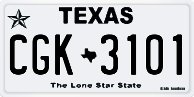 TX license plate CGK3101