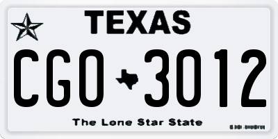 TX license plate CGO3012