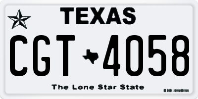 TX license plate CGT4058