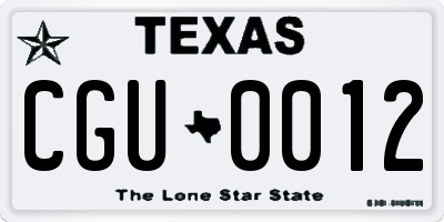 TX license plate CGU0012