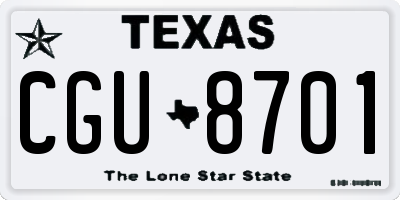 TX license plate CGU8701