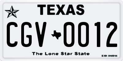 TX license plate CGV0012