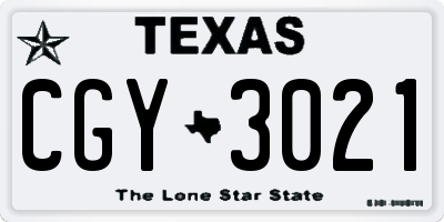 TX license plate CGY3021