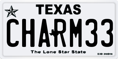 TX license plate CHARM33