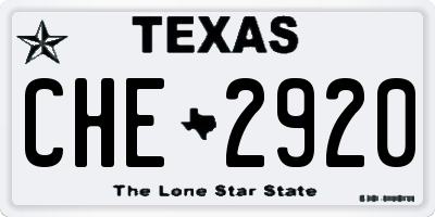 TX license plate CHE2920