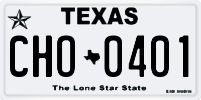 TX license plate CHO0401