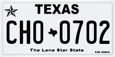 TX license plate CHO0702