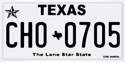 TX license plate CHO0705