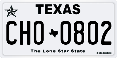 TX license plate CHO0802