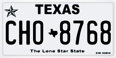 TX license plate CHO8768