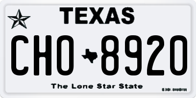 TX license plate CHO8920