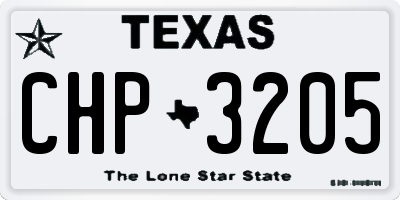 TX license plate CHP3205