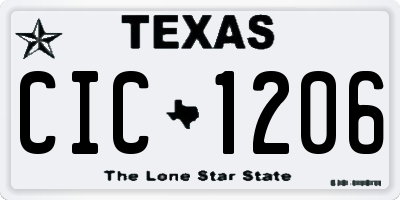 TX license plate CIC1206