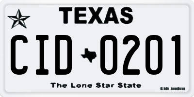 TX license plate CID0201