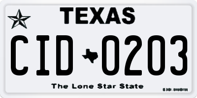 TX license plate CID0203