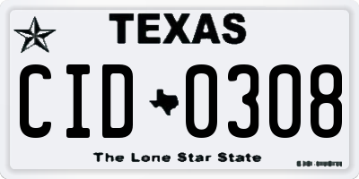 TX license plate CID0308
