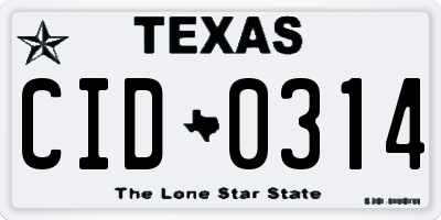 TX license plate CID0314