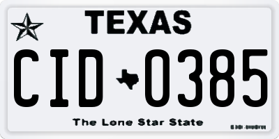 TX license plate CID0385