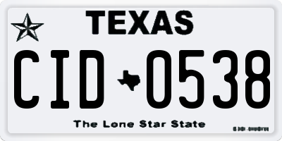 TX license plate CID0538