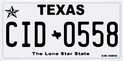 TX license plate CID0558