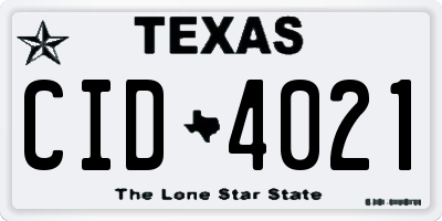 TX license plate CID4021