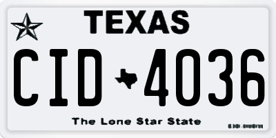TX license plate CID4036