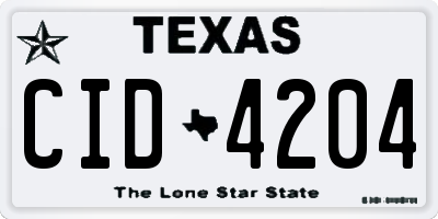 TX license plate CID4204