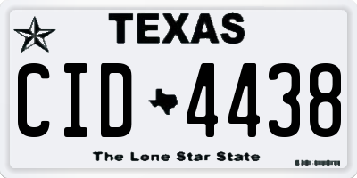 TX license plate CID4438
