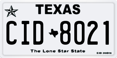 TX license plate CID8021