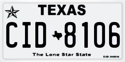 TX license plate CID8106