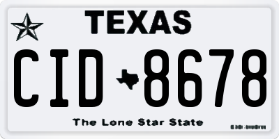 TX license plate CID8678