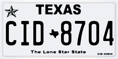 TX license plate CID8704