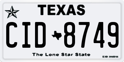TX license plate CID8749