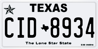 TX license plate CID8934