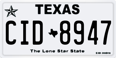 TX license plate CID8947