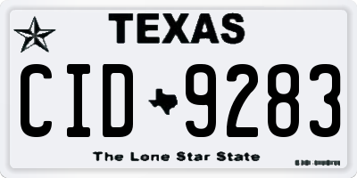 TX license plate CID9283