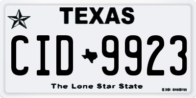 TX license plate CID9923