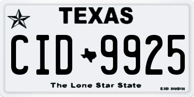 TX license plate CID9925