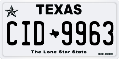 TX license plate CID9963