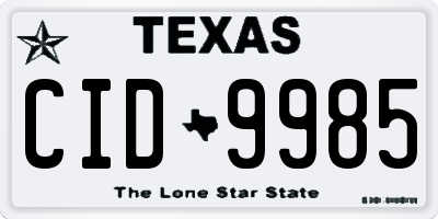 TX license plate CID9985