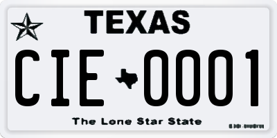 TX license plate CIE0001