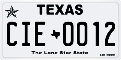 TX license plate CIE0012