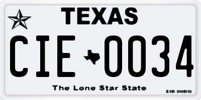 TX license plate CIE0034