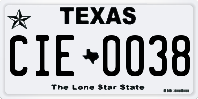 TX license plate CIE0038