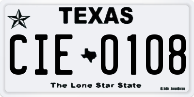 TX license plate CIE0108