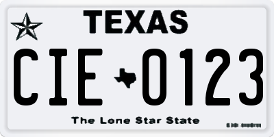 TX license plate CIE0123