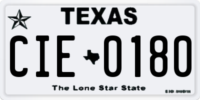 TX license plate CIE0180