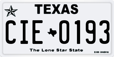 TX license plate CIE0193