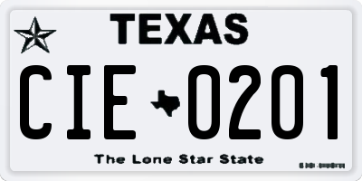 TX license plate CIE0201