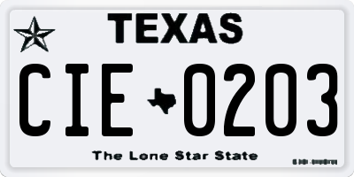 TX license plate CIE0203